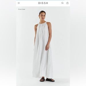 DISSH White Maxi Halter Dress with Thin Gray Stripes